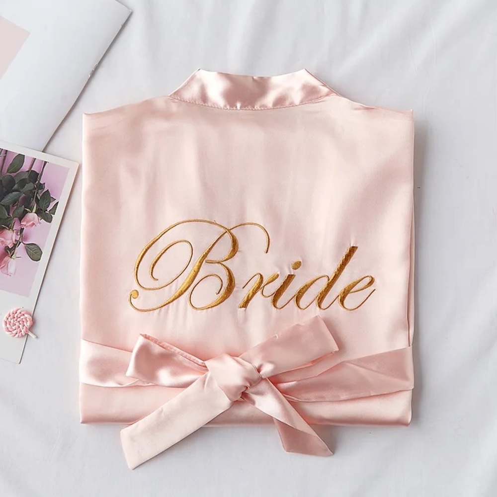 Bride Letters Gold Embroidery Satin White Robe Gift